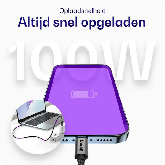 Buddi Flex Cable USB-C male - USB-C 100W Μαύρο 5m
