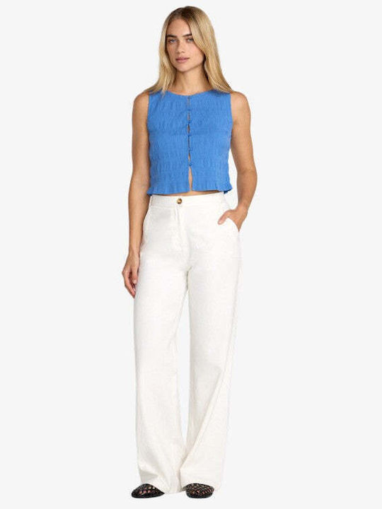 Damenbluse Baumwollarmes Blau Relic