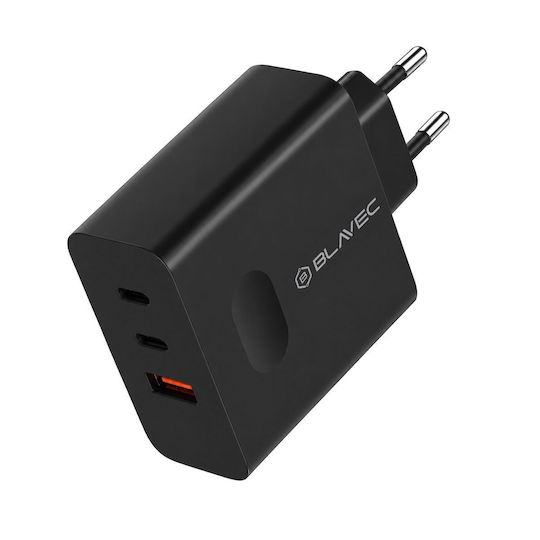 Blavec GaN Зарядно Устройство С USB-A Порт И 2 USB-C Порта И Кабел USB-C - USB-C 65W Power Delivery / Quick Charge 3.0 Черен (BC-11)