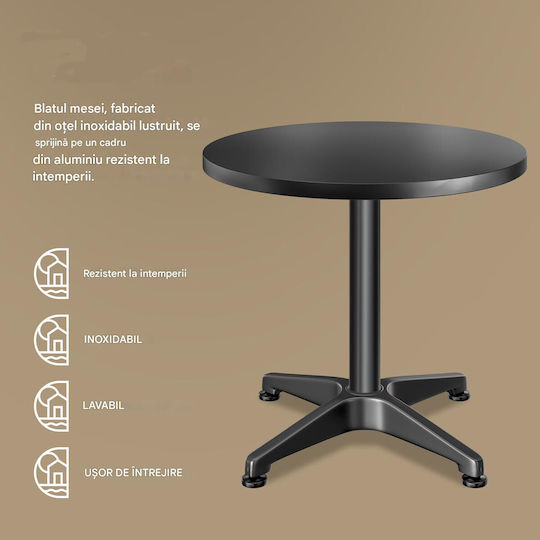Masă Bar Rotundă Din Lemn Cu Cadru Din Aluminiu Negru 60x60x70cm