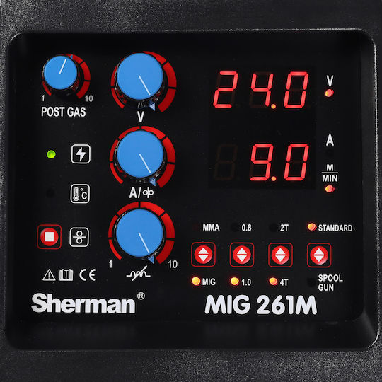 Sherman Sherman Ηλεκτροκόλληση Inverter MIG με Μέγιστο Ρεύμα Συγκόλλησης 250A και Κύκλο Εργασίας 60%