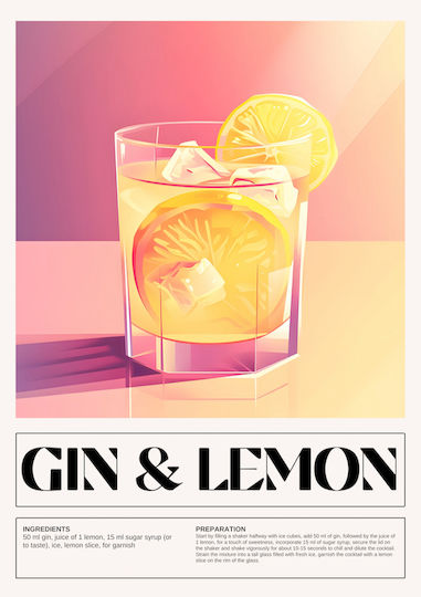 Poster Gin & Lemon Cocktail Pst25465 21cm X 30cm Black Wooden Frame