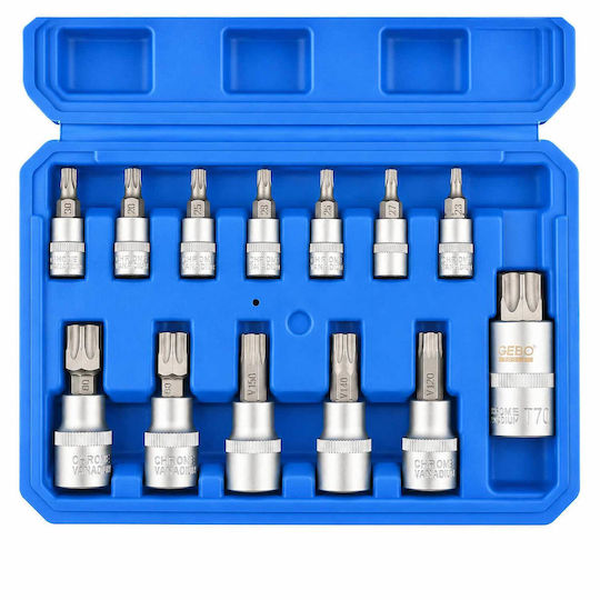 Σετ Καρυδάκια Μύτες Torx 5 Πλευρών Ts8-ts60 12 Τμχ Gebo Tools
