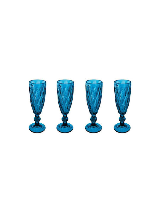 Ladelle Set Gläser Champagner aus Glas in Blau Farbe Mit Stiel 165ml 4Stück