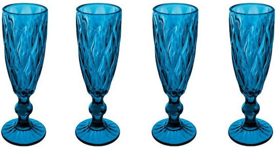 Ladelle Set Gläser Champagner aus Glas in Blau Farbe Mit Stiel 165ml 4Stück