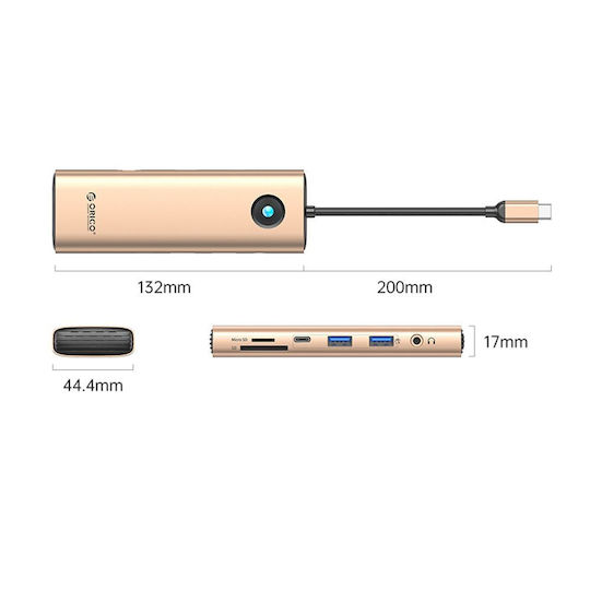 Orico PW11 9in1 USB-C Docking Station με HDMI 4K PD Ethernet Ροζ Χρυσό