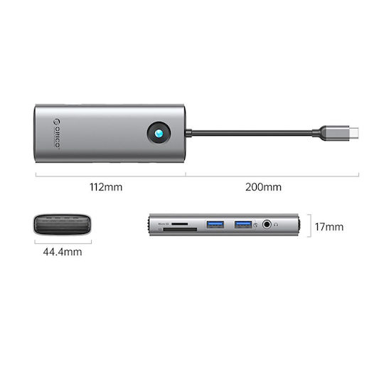 Orico PW11 8in1 USB-C Docking Station with HDMI 4K PD Ethernet Grey