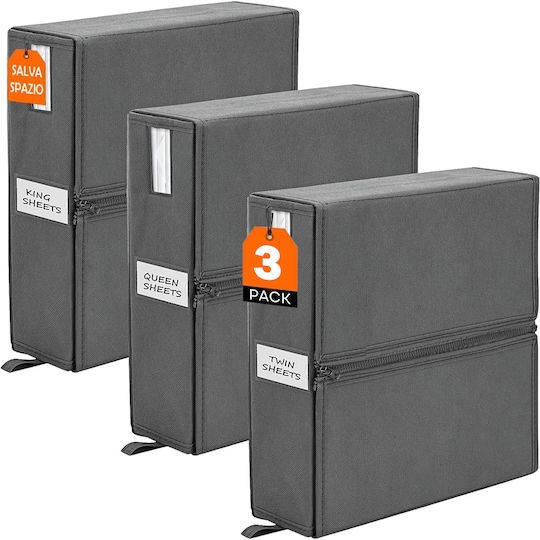 Bakaji Plastic Storage Case for Blanket/Duvet in Gray Color 33x33x10cm 3pcs