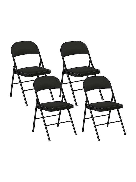 Foldable Kitchen Metallic Chair Black Velvet-Black Metal 4pcs