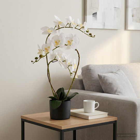 vidaxl Künstliche Topfpflanze Orchidee Gärtnertopf Weiß 45 x 15 x 65 cm