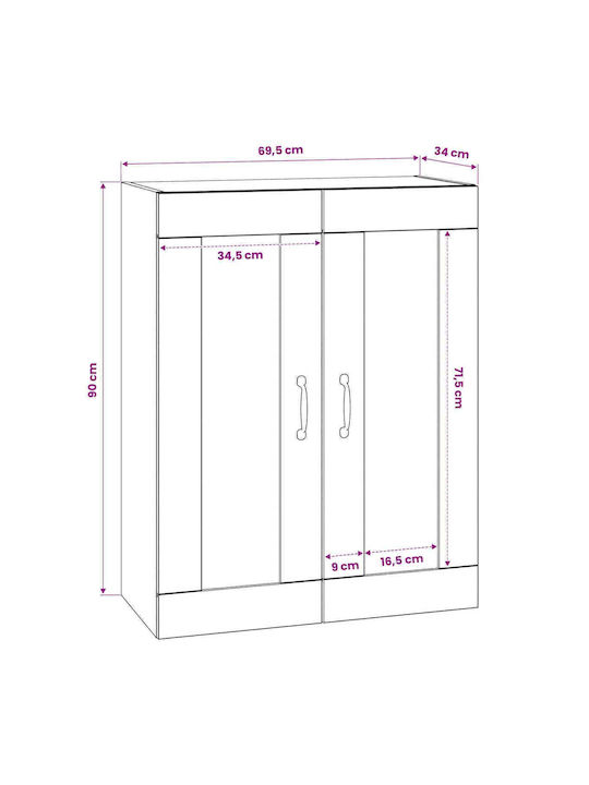 Wall Living Room Display Cabinet Made of Particle Board with Windowed Brown 69.5x34x90cm