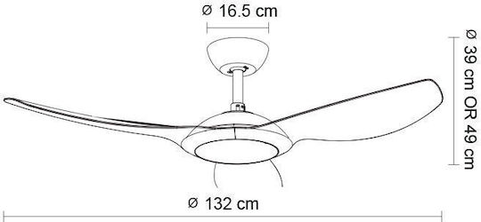 Primo PRCF-80724 Ventilator de Tavan 132,08cm cu Lumină Negru