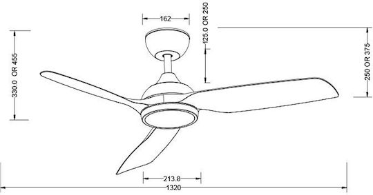 Primo PRCF-80728 Ventilator De Tavan 132cm Cu Lumină Negru