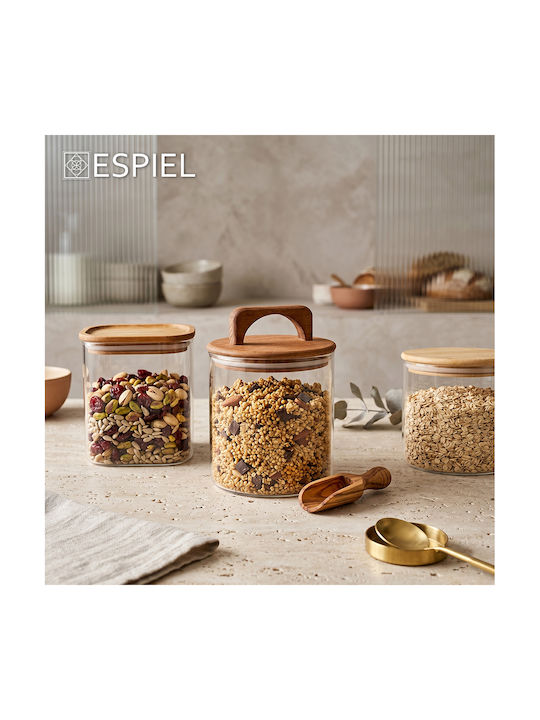 Espiel Set of 6 General Use Food Jars with Wooden Lid Transparent 650ml 6 Pieces