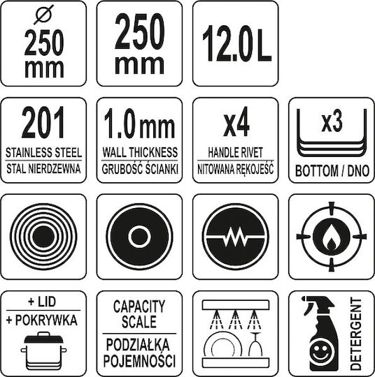 Yato Ανοξείδωτη Κατσαρόλα Μαρμίτα 12lt / 25cm
