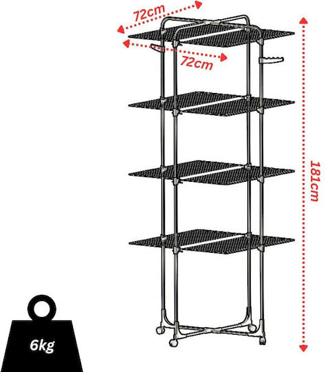Filplast Magnetic Folding Floor Clothes Drying Rack Metallic with Wheels with Hanging Length 46m