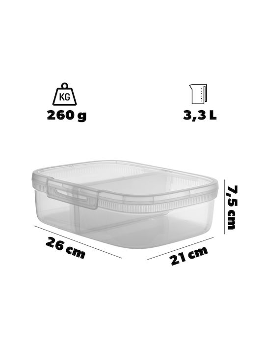 Rectangular Food Storage Container Divider 3.3L Snap Box Transparent
