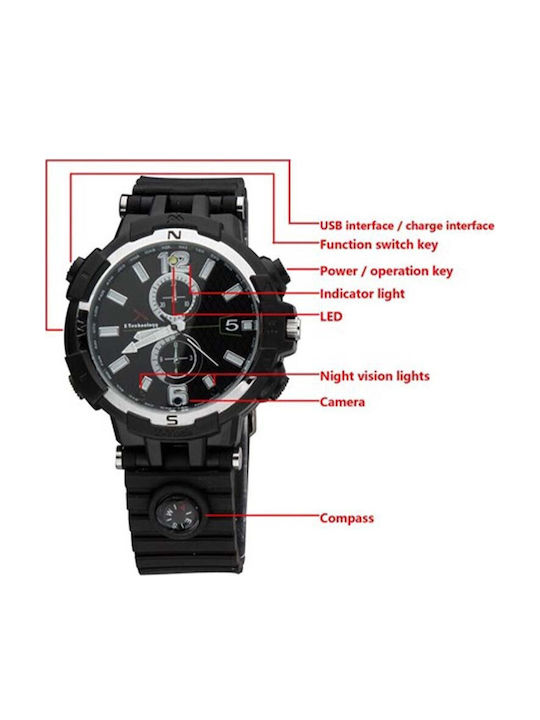 Base Herren Uhr Batterie mit Schwarzem Gummi Armband