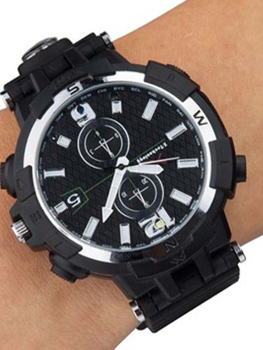 Base Herren Uhr Batterie mit Schwarzem Gummi Armband