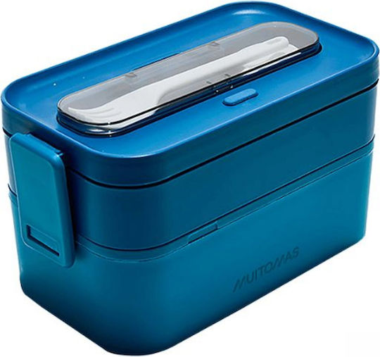 Muitomas Plastic Blue Lunch Box With Compartments 1.7lt