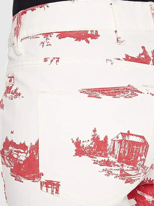 Дамско Текстилно Панталон в Boyfriend Кройка White/red
