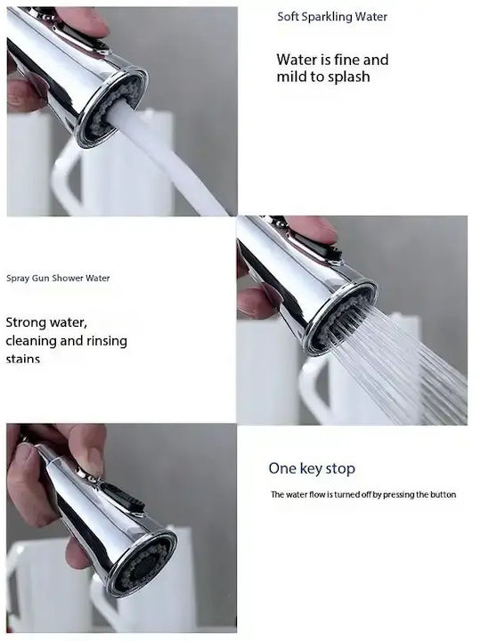 Poly Tall Kitchen Faucet Counter with Shower Silver