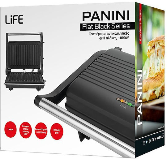 Life Panini Sandwichmaker Grill 1000W Schwarz