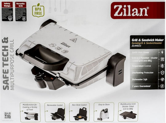 Zilan -GRY Sandwich Maker Grill with Removable Plates 1600W Gray