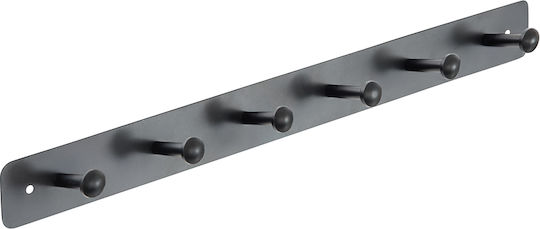5Five Wall-Mounted Bathroom Hook with 6 Positions ​55x6.5cm Black