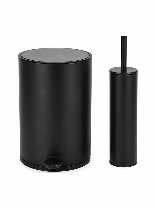 Sidirela E-4732 Metallic Bathroom Brush and Bin Set Soft Close 6L Black
