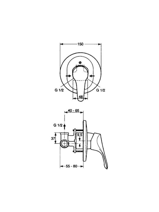 Ideal Standard Μίκτης Μπαταρίας Εντοιχισμού για Ντουζιέρα 1 Εξόδου Ασημί