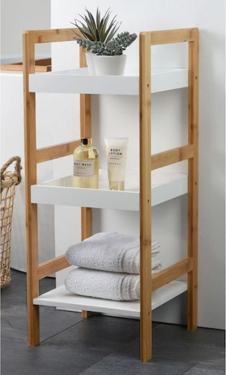 JK Home Decoration Floor Bathroom Shelf Wooden with 3 Shelves 30x30x72cm White