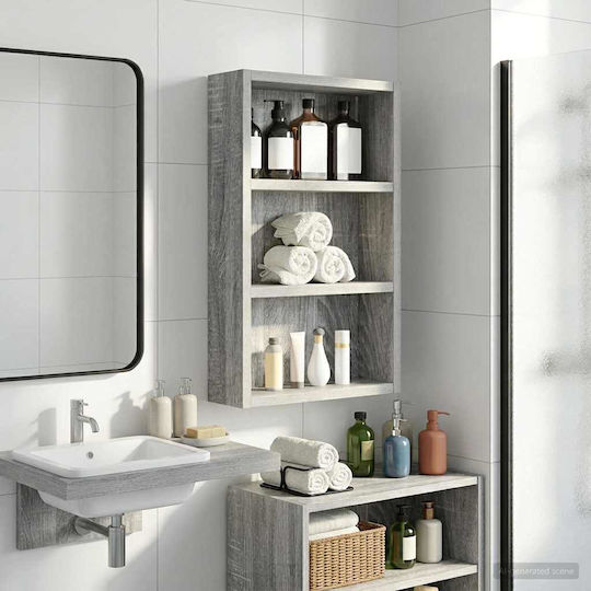 vidaXL Wall Mounted Wooden Bathroom Shelf 30x10x50cm Gray vidaXL Wall Mounted Wooden Bathroom Shelf 30x10x50cm Gray