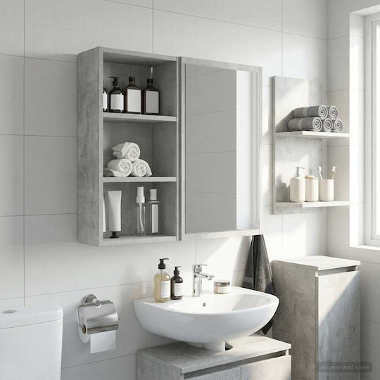 vidaXL Επιτοίχια Ραφιέρα Μπάνιου Ξύλινη 30x16x62.5cm Γκρι
