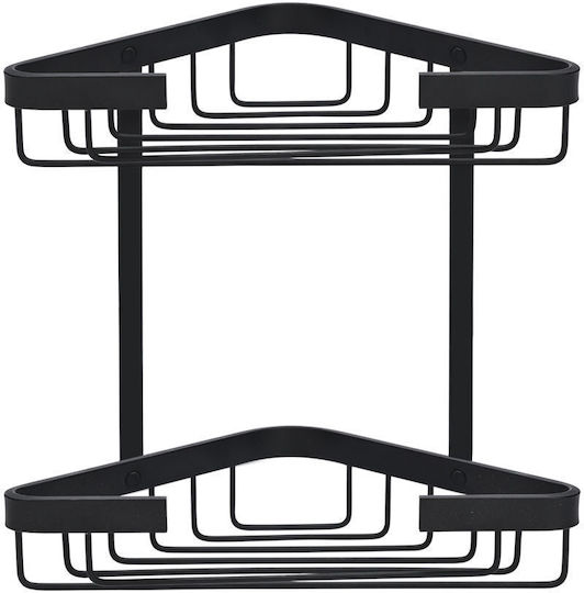 Estia Stance Raft De Baie Colțar Montat Pe Perete Metalic 25x17x6.5cm Neagră