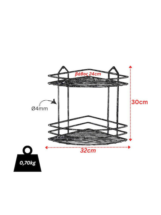 Tekno-Tel 455.BK002 Γωνιακή Επιτοίχια Ραφιέρα Μπάνιου Inox με 2 Ράφια 32x24x30cm Ασημί