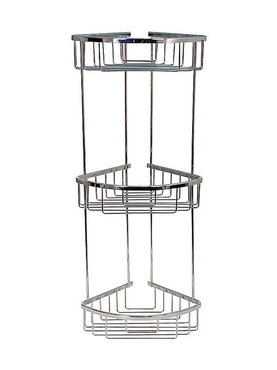 Import Hellas Colțar Montat pe perete Raft Baie Metal cu 3 Rafturi 21x21x68cm Argintie