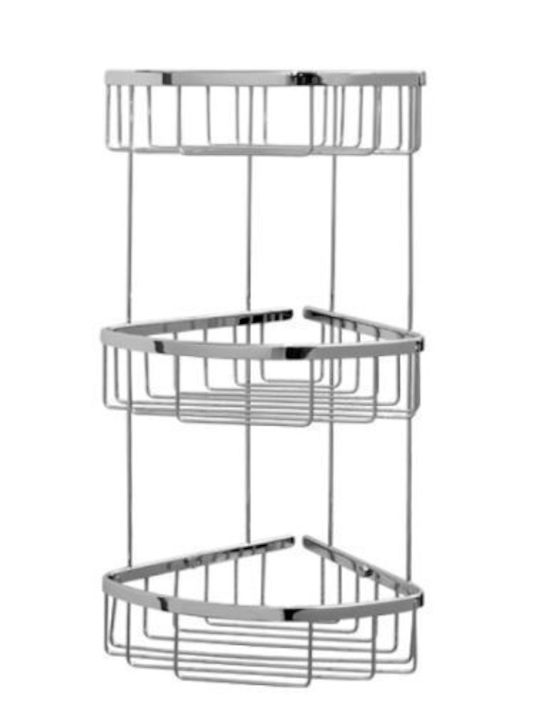 Import Hellas Colțar Montat pe perete Raft Baie Metal cu 3 Rafturi 21x21x68cm Argintie
