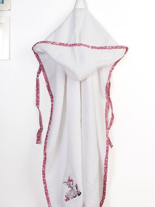 Dimcol Βρεφική Κάπα-Μπουρνούζι με Κουκούλα Deer White-pink 75x85εκ.