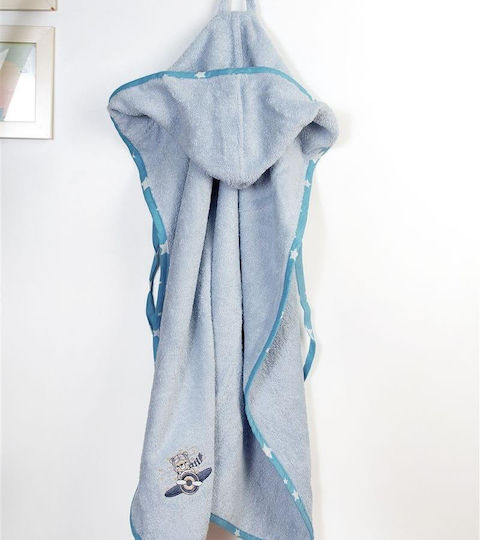 Dimcol Baby-Badetuch mit Kapuze Aviator Himmelblau 75x85cm
