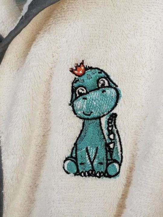 Dimcol Baby Bathrobe Hooded Dinosaur Ecru-Grey
