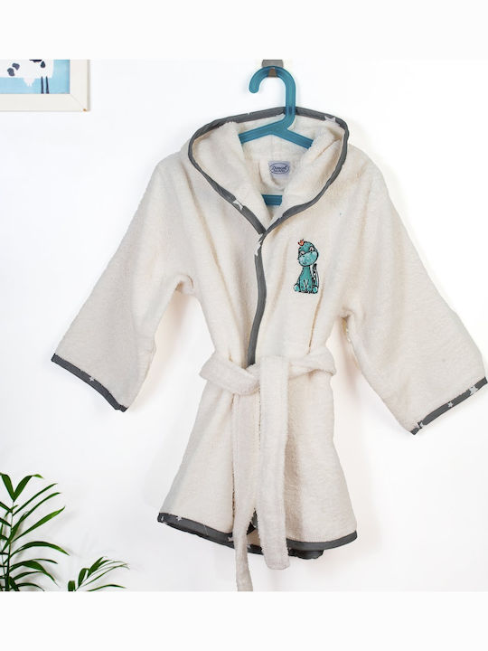 Dimcol Baby Bathrobe Hooded Dinosaur Ecru-Grey