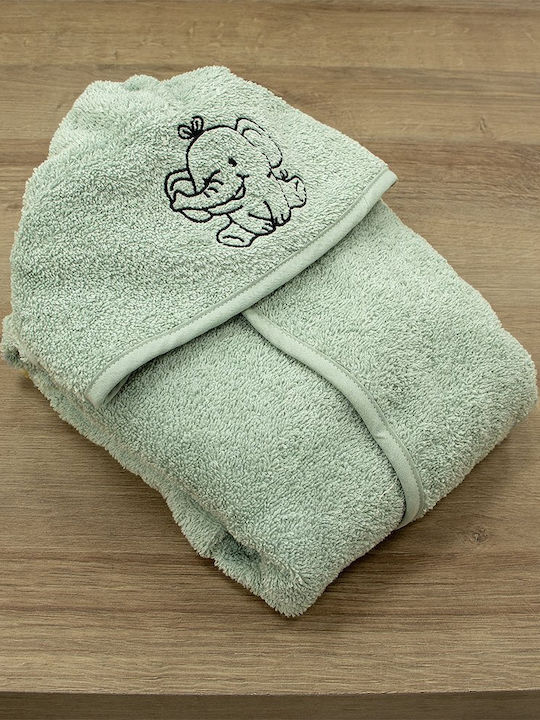 Lino Home Baby Bathrobe Hooded Elephantaki Mint