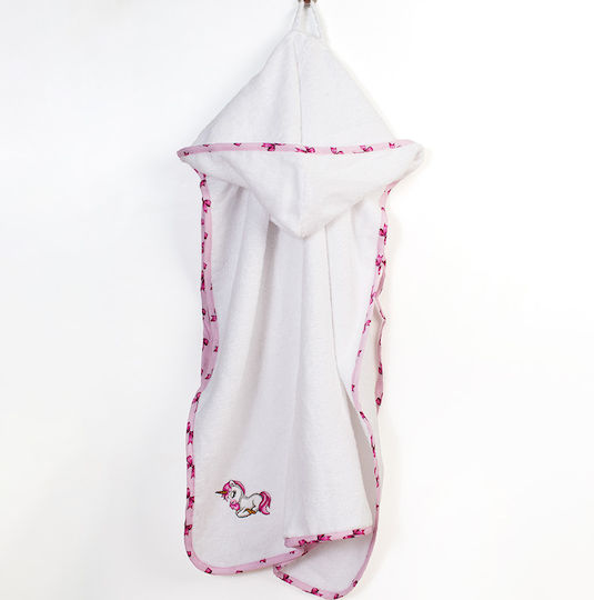 Dimcol Baby-Badetuch mit Kapuzen Unicorn Weiß-Pink 75x85cm