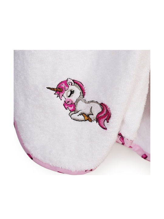 Dimcol Βρεφική Κάπα-Μπουρνούζι με Κουκούλα Unicorn White-pink 75x85εκ.