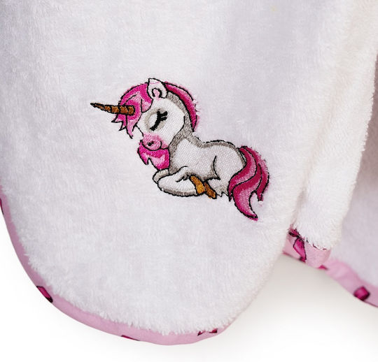 Dimcol Baby-Badetuch mit Kapuzen Unicorn Weiß-Pink 75x85cm