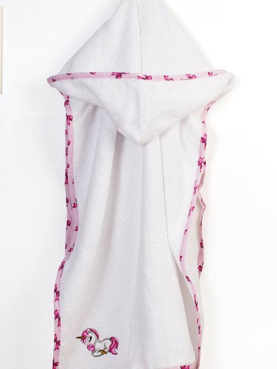 Dimcol Βρεφική Κάπα-Μπουρνούζι με Κουκούλα Unicorn White-pink 75x85εκ.