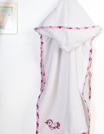 Dimcol Baby-Badetuch mit Kapuzen Unicorn Weiß-Pink 75x85cm