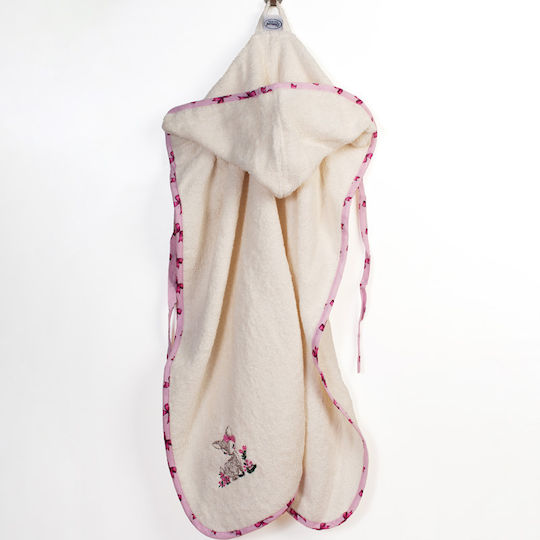 Dimcol Baby-Badetuch mit Kapuze Deer Ecru-Rosa 75x85cm