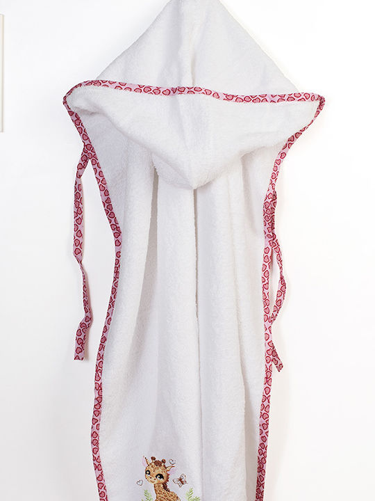 Dimcol Βρεφική Κάπα-Μπουρνούζι με Κουκούλα Giraffe White-pink 75x85εκ.
